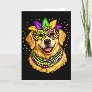 Cartão Cachorro Golden Retriever Temático de Mardi Gras F