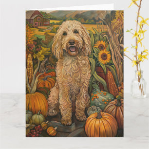 Cartão Cachorro Goldendoodle Colheita de Outono Dia de Aç