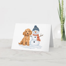 Cartão Cachorro Goldendoodle de Inverno Homem de Neve Fof