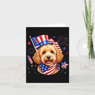 Cartão Cachorro Goldendoodle Fofo Bandeira Americana 4 De