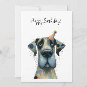 Cartão Cachorro Grande com um Pequeno Chapéu de Festa de