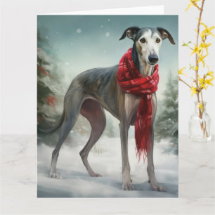 Cartão Cachorro Greyhound na Neve Natal