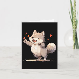 Cartão Cachorro Husky Kawaii Fofo Segurando Coração Feliz