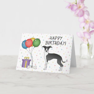 Cartão Cachorro Italiano Greyhound Preto e Branco - Feliz