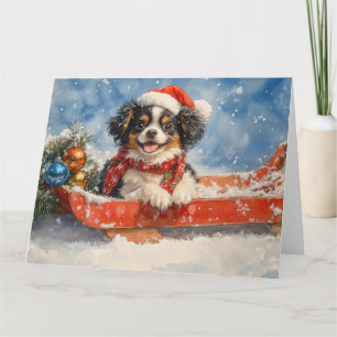 Cartão Cachorro Japonês Chin em Trenó Deixe Nevar Natal