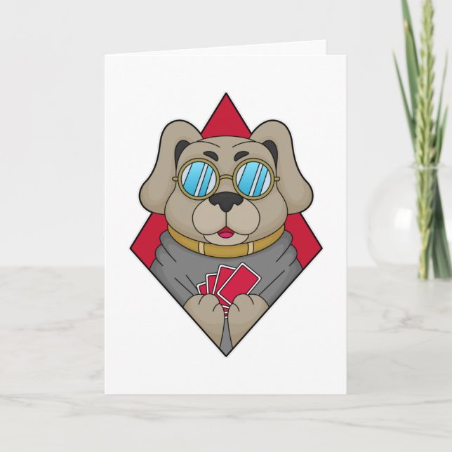 Cartão Cachorro jogando pôquer com cartas de pôquer (Frente)