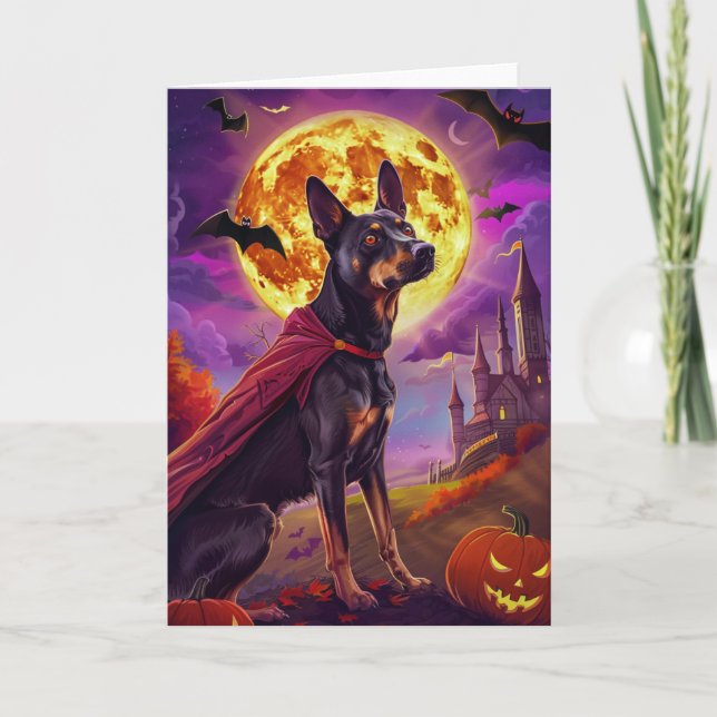 Cartão Cachorro Kelpie Australiano de Halloween Pumpkins  (Frente)