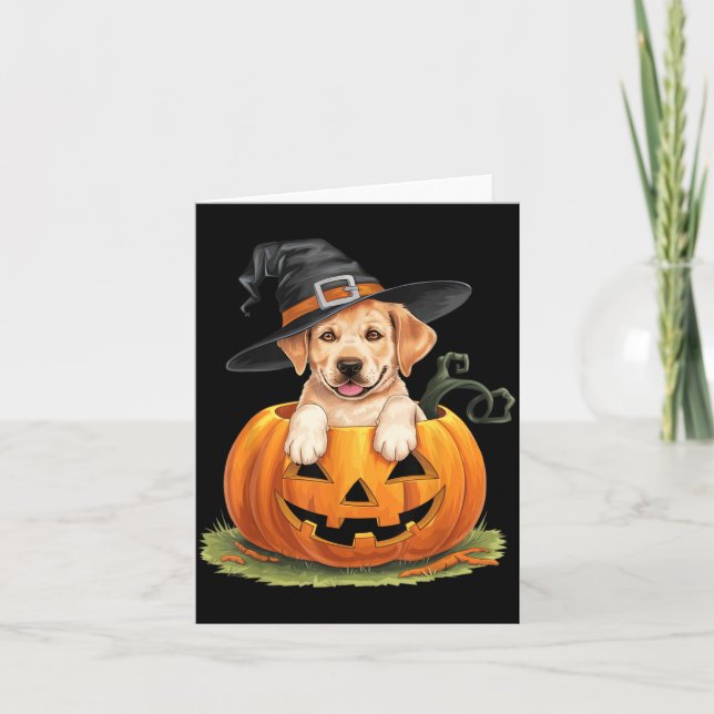 Cartão Cachorro Lab Amarelo Halloween Abóbora (Frente)