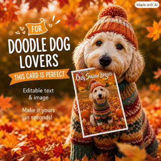 Cartão Cachorro Labradoodle Folhas de Outono Acolhedor Ca