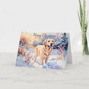 Cartão Cachorro Labrador em Aquarela na Neve Feliz Natal