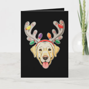 Cartão Cachorro Labrador Luzes de Natal Galhadas de Rena