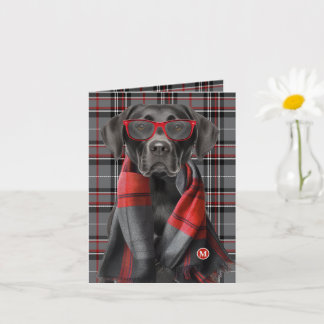 Cartão Cachorro Labrador Preto e Xadrez Cinza Vermelho Mo