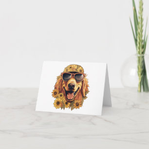 Cartão Cachorro legal com Chapéu e Flores Vazio Saudação
