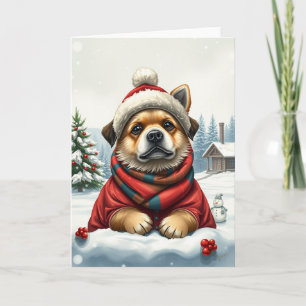 Cartão Cachorro Legal em Roupas de Inverno Elegantes e Ch