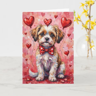 Cartão Cachorro Malti Tzu no Dia dos Namorados sentado co