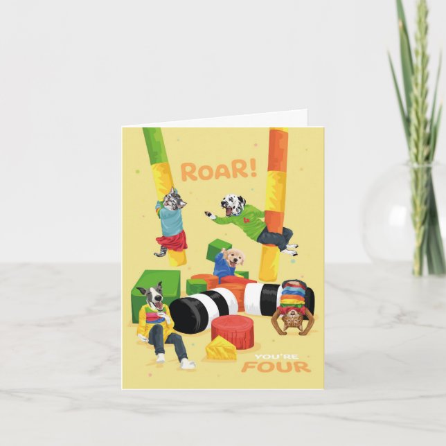 Cartão Cachorro Maluco Recreio Roar Você Faz Quatro Anos (Frente)