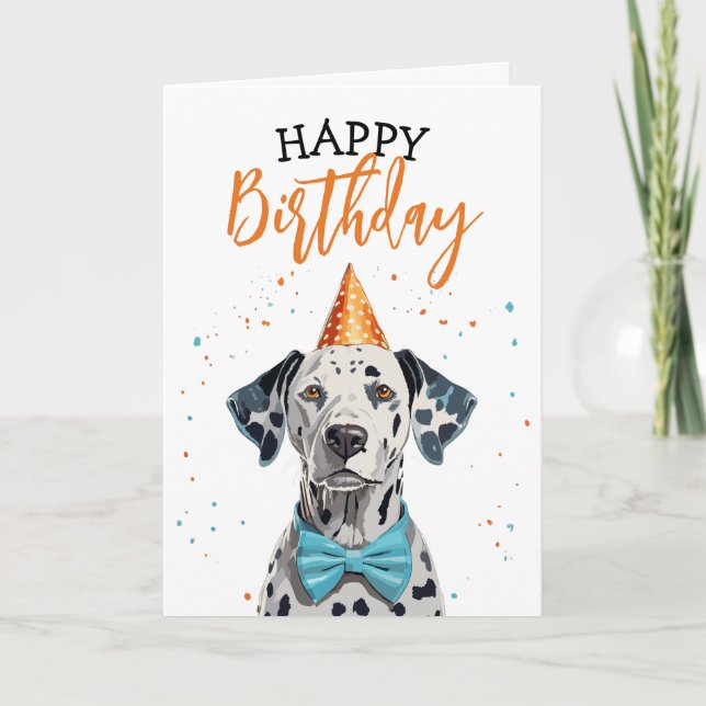 Cartão Cachorro na moda Dalmaciano com Arco Tie Birthday (Frente)