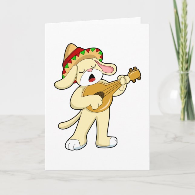 Cartão Cachorro na Música com Violão (Frente)