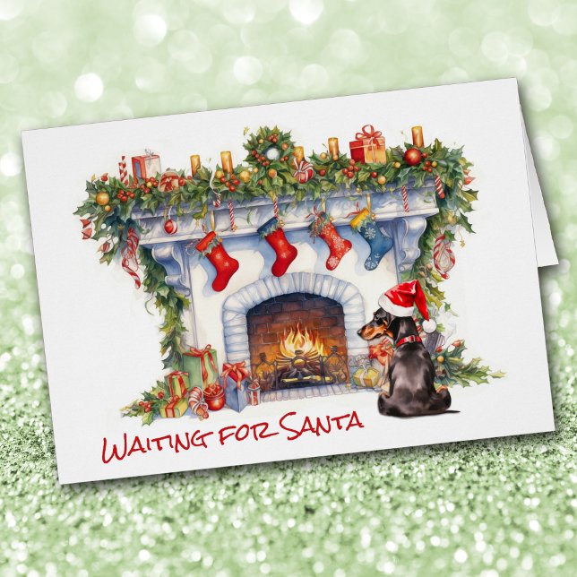 Cartão Cachorro Negro Esperar por Lareira Papai noel (Criador carregado)