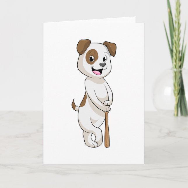 Cartão Cachorro no Baseball com bastão de beisebol (Frente)