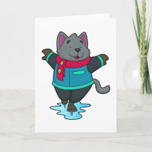 Cartão Cachorro no gelo com skates de gelo e escarpa