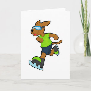 Cartão Cachorro no gelo patinando com Óculos de Natação