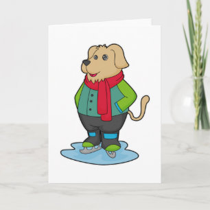 Cartão Cachorro no gelo patinando com patins de gelo