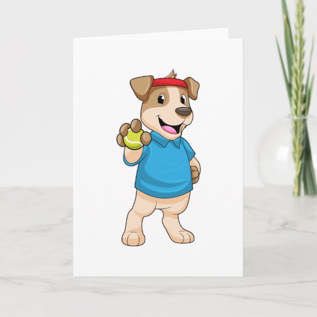 Cartão Cachorro no tênis com bola de tênis (Frente)