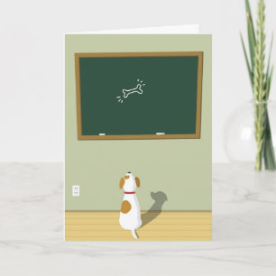Cartão Cachorro olhando para o desenho ósseo no quadro
