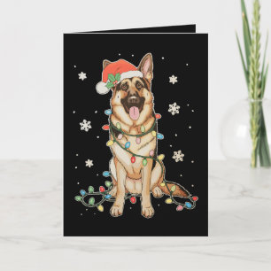Cartão Cachorro Pastor Alemão Chapéu do Papai Noel Luzes 