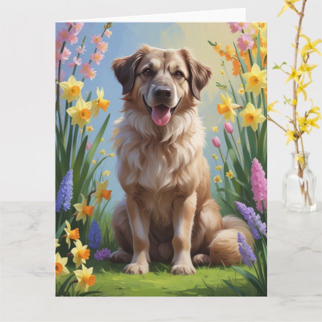 Cartão Cachorro Pastor Anatólio Pintura de Flores de Prim (Flor Amarela)