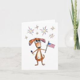 Cartão Cachorro Patriótico Caprichoso Fofo com Bandeira