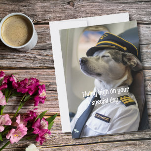 Cartão Cachorro Piloto de Aniversário & Aviação Divertida