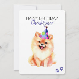 Cartão Cachorro Pomeraniano Personalizado Feliz Aniversár
