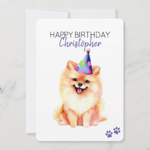 Cartão Cachorro Pomeraniano Personalizado Feliz Aniversár