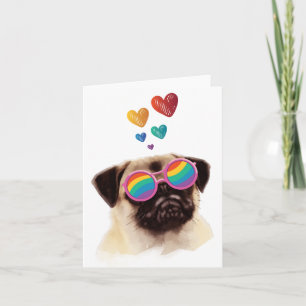 Cartão Cachorro Pug com Corações Dia dos Namorados