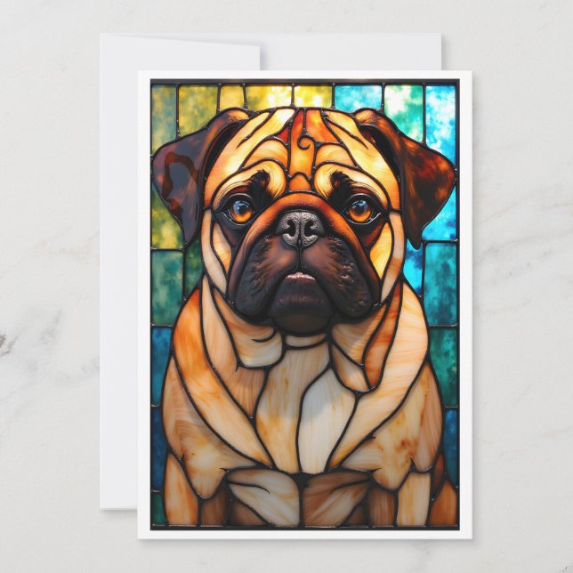 Cartão Cachorro Pug em Estilo de Vidro Colorido (Frente)