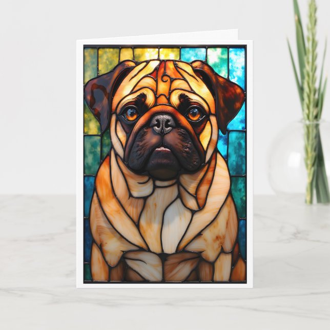 Cartão Cachorro Pug em Estilo de Vitral (Frente)