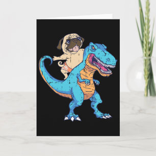Cartão Cachorro Pug Montando T-rex Surfando Dinossauro Am