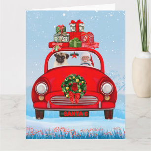 Cartão Cachorro Pug no carro com Papai Noel