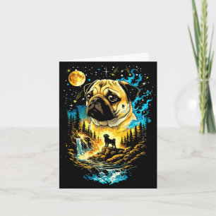 Cartão Cachorro Pug uivando para a lua vintage engraçado 