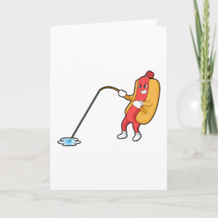 Cartão Cachorro-quente no Pescaria com vara de pescar