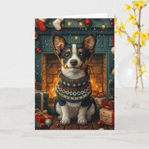 Cartão Cachorro Rat Terrier com Presentes de Natal na Lar