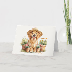 Cartão Cachorro Retriever Dourado Jardineiro Vasos de Flo