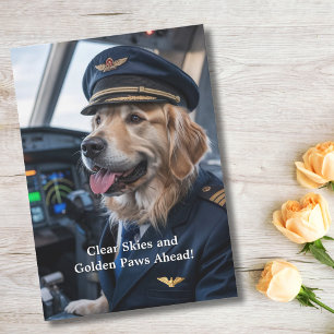 Cartão Cachorro Retriever Dourado Piloto Engraçado de Ani