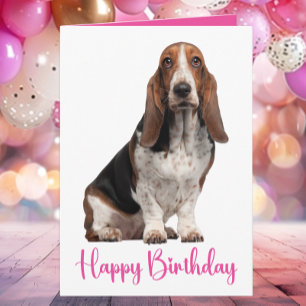 Cartão Cachorro Rosa-Rosa-de-Aniversário Bonito