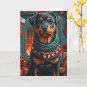 Cartão Cachorro Rottweiler Com Lareira De Presentes De Na