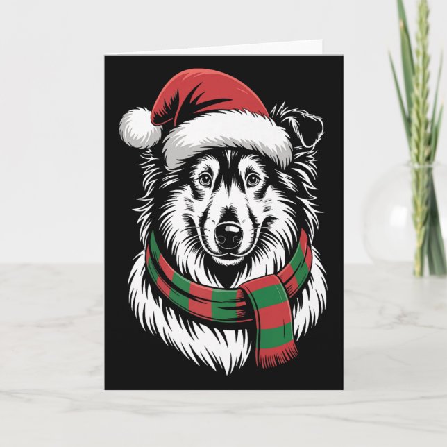 Cartão Cachorro Rough Collie Gorro Cachecol de Natal Roup (Frente)