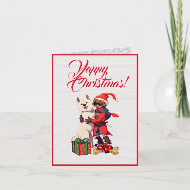 Cartão Cachorro Samoado, Cachorro Fofo, Com Natal De Meni (Frente)