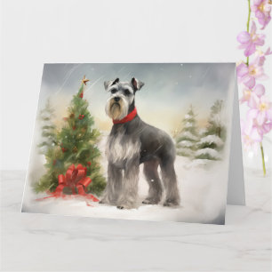 Cartão Cachorro Schnauzer no Natal da Neve
